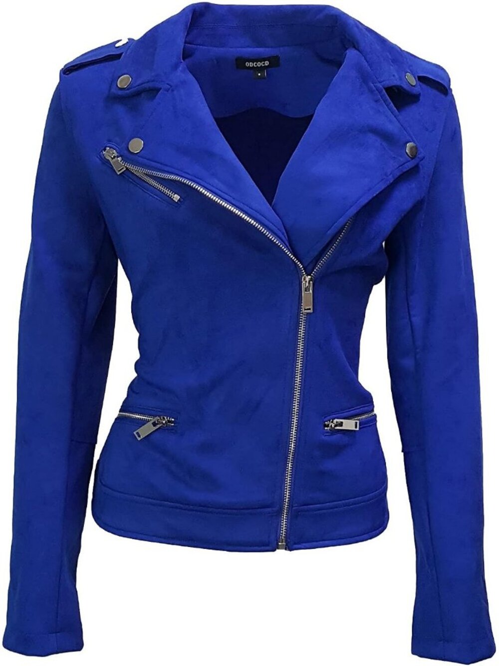 Women's Royal Blue Faux Suede Jacket for Long Sleeve Zipper Up Casual Outwear